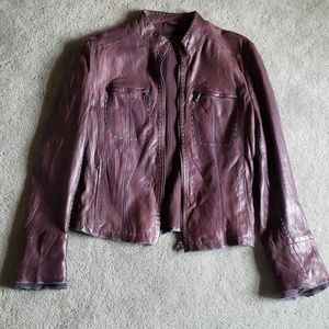 EUC Tahari Sz M brown/teal leather jacket